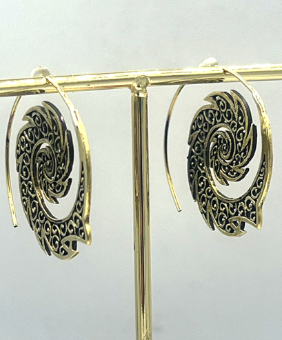 Brass Fire Spiral Hoop Earrings