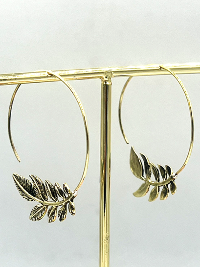 Brass Olive leaves Hoop Earrings