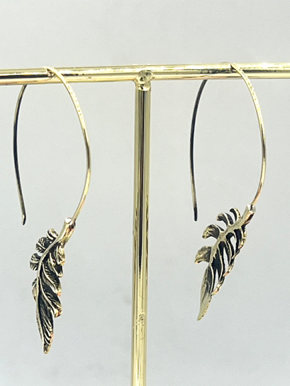 Brass Olive leaves Hoop Earrings