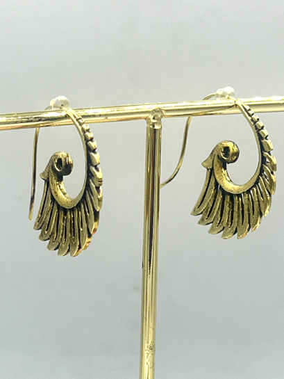 Angel Wing Spiral Brass Hoop Earrings
