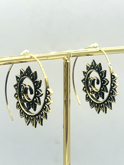 Brass Lotus Leaves Spiral Hoop Earrings