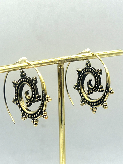 Brass Large Dot Beaded Spiral Hoop Earrings