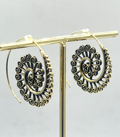 Spiral Tribal Brass Unique Hoop Earring