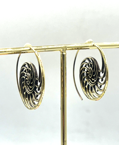 Brass Seashell Spiral Hoop Earrings