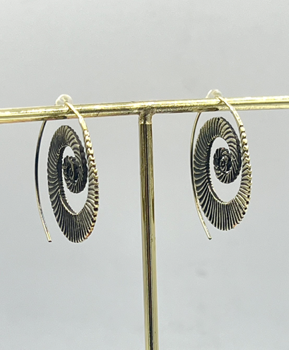 Brass Shell Tribal Spiral Hoop Earrings