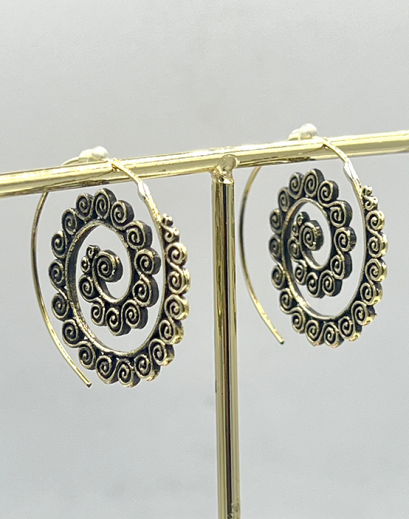 Brass Tribal Spiral Hoop Earrings