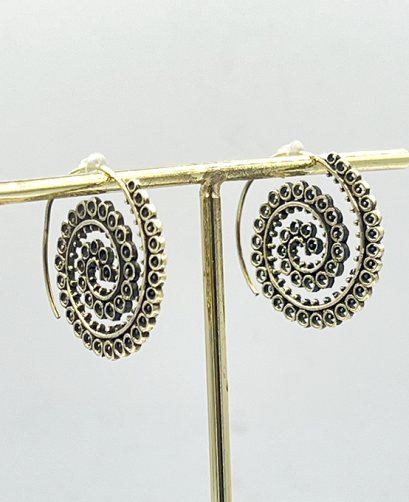 Spiral Dot Brass Hoop Earrings