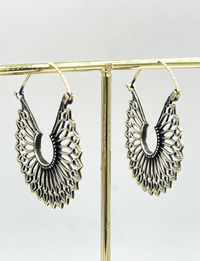 Tribal Boho Brass Hoop Earrings,