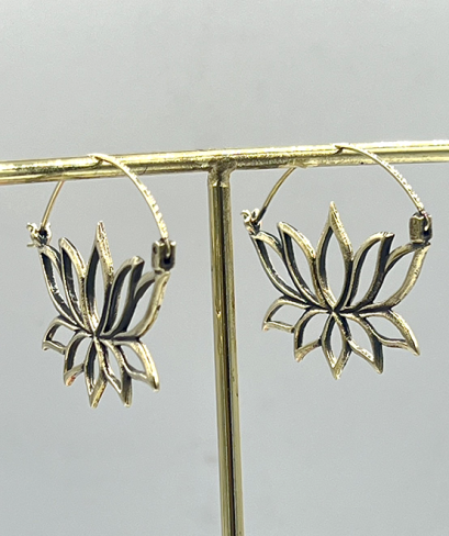 Lotus Brass Hoop Earrings