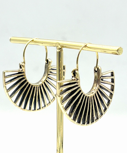 Fan Geometric Brass Hoop Earrings