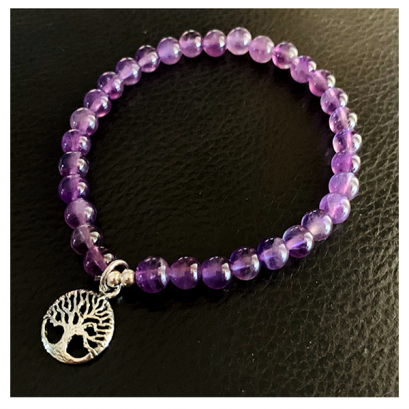 " Natural Amethyst Bracelet with Tree of Life  charm "