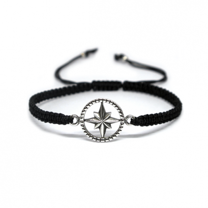 &quot;Black String Rope Bracelet Compass Charm&quot;