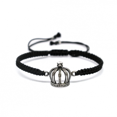 &quot;Black String Rope Bracelet Crown Charm&quot;