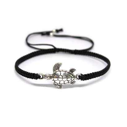 &quot;Black String Rope Bracelet Sea Turtle Charm&quot;