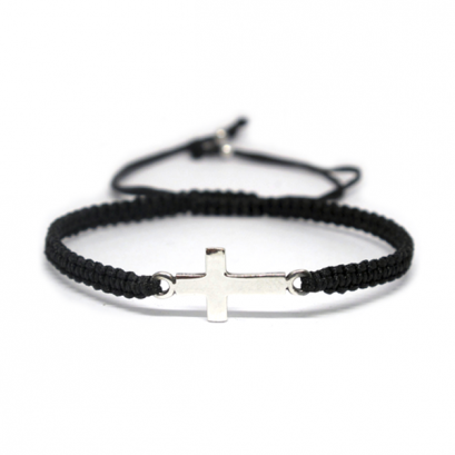 &quot;Black String Rope Bracelet Cross Charm&quot;
