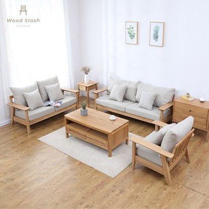 Wood Slash โซฟา รุ่น Yusu (ふゆ) ไม้โอ๊ค เลือกสีเบาะได้