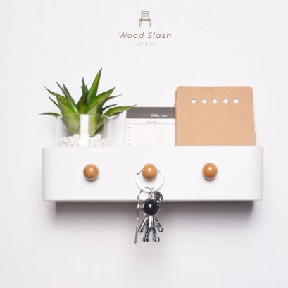 Wood Slash Decor | ที่แขวนกุญแจ พร้อมชั้นวางของ ติดผนัง สไตล์มูจิ มินิมอล ขนาด 8x27x6.2 ซม