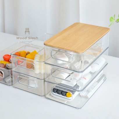 Wood Slash Decor | กล่องจัดระเบียบ แบบใส สไตล์มูจิ มินิมอล ขนาด 15x25.5x7.5 ซม