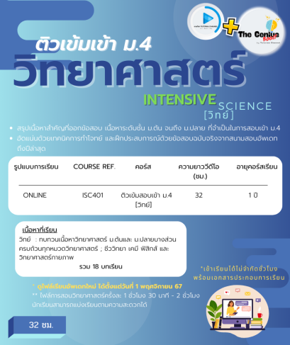 ติวเข้มวิทยาศาสตร์ สอบเข้า ม.4 ปี'68 [ INTENSIVE SCIENCE ]