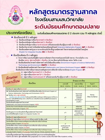 Update! หลักสูตรระดับชั้นมัธยมศึกษาตอนปลาย โรงเรียนสามเสนวิทยาลัย