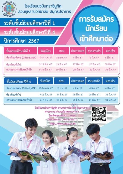 กำหนดการรับนักเรียนชั้น ม.1 และม.4 ปีการศึกษา 2567 โรงเรียนนวมินทราชินูทิศ สวนกุหลาบวิทยาลัย สมุทรปราการ