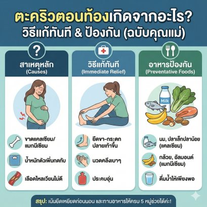 ตะคริวตอนท้องเกิดจากอะไร? วิธีแก้ทันทีและอาหารที่ช่วยป้องกัน (จบปัญหาตื่นกลางดึก)