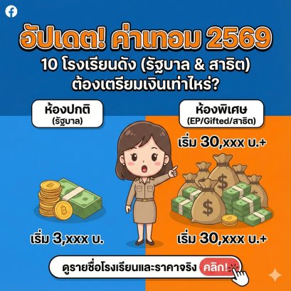 อัปเดตค่าเทอม 2569! 10 โรงเรียนดัง (รัฐบาล & สาธิต) ต้องเตรียมเงินเท่าไหร่? (ห้องปกติ / Gifted / EP)