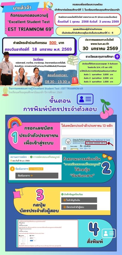 EST-TRIAMNOM 69 Pre-Test M.1 โรงเรียนเตรียมอุดมน้อมเกล้า ประจำปี 2569