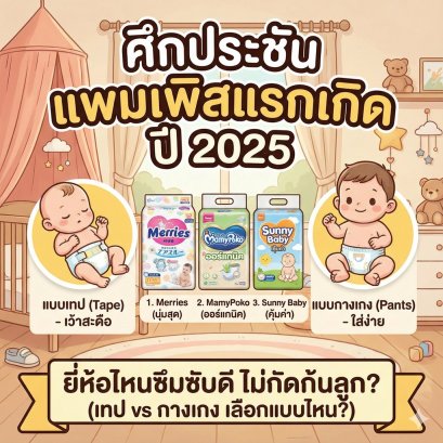 ศึกประชัน "แพมเพิสแรกเกิด" (Newborn) ปี 2025 ยี่ห้อไหนซึมซับดี ไม่กัดก้นลูก? (เทป vs กางเกง เลือกแบบไหน?)