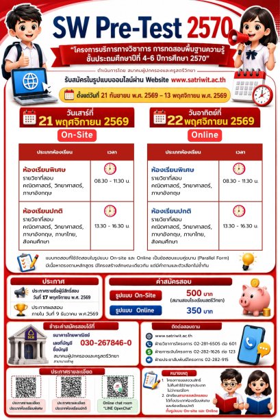 SW Pre-test 2027 - พรีเทสสอบเข้า ม.1 โรงเรียนสตรีวิทยา ปีการศึกษา 2570