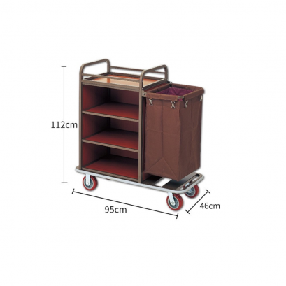 รถเข็นรูมเซอร์วิส น้ำตาล รถเข็นแม่บ้านถุงข้างเดี่ยว