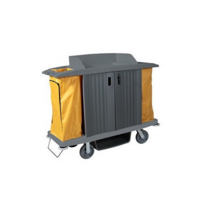 รถเข็นแม่บ้านรูมเซอร์วิส มีล๊อกเกอร์ เทา ถุง2ข้าง