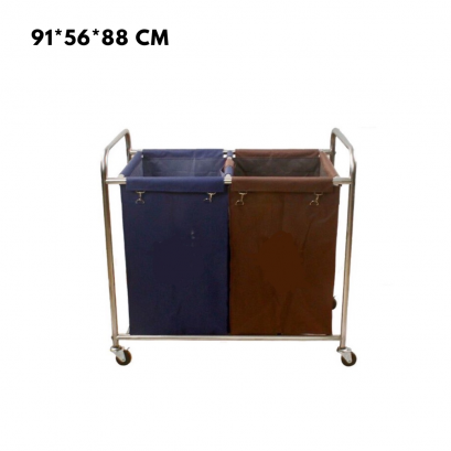 รถเข็นผ้าสแตนเลส2ช่อง BWT-AB เหล็กหนา เชื่อมแข็งแรง