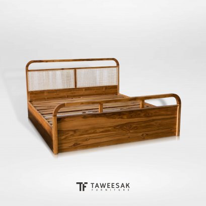 เตียงนอนไม้สักผสมหวายมินิมอล BE176