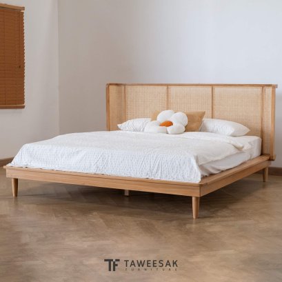 Mokka Bed เตียงหวายโครงไม้สัก สไตล์มินิมอล BE091