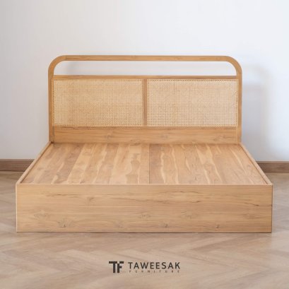 เตียงนอนไม้สักแต่งหวายเพิ่มลิ้นชัก BE179