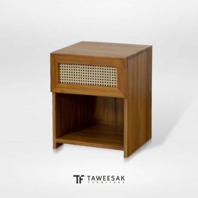 ตู้ข้างเตียงไม้สักผสมหวาย CB057