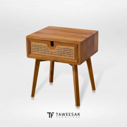 ตู้ข้างเตียงไม้สักผสมหวายสไตล์มินิมอล CB058