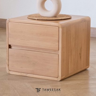 ตู้ข้างเตียงไม้สักโมเดิร์น 2 ลิ้นชัก CB072