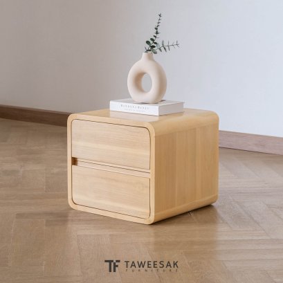 ตู้ข้างเตียงไม้สักโมเดิร์น 2 ลิ้นชัก CB072