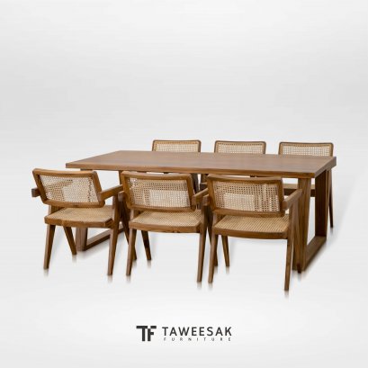 ชุดโต๊ะอาหารไม้สักแท้สไตล์มินิมอล DS127