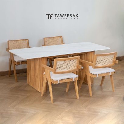 Bonnie ชุดโต๊ะอาหารไม้สักท็อปหินอ่อน