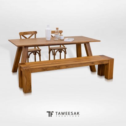ชุดโต๊ะอาหารไม้สักสไตล์มินิมอล DS129