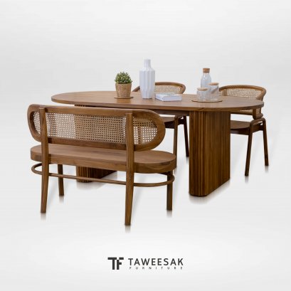 ชุดโต๊ะกินข้าวไม้สักมินิมอล DS134