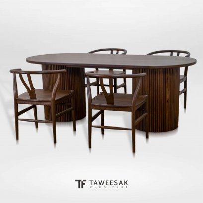 ชุดโต๊ะอาหารไม้สักโมเดิร์น DS136