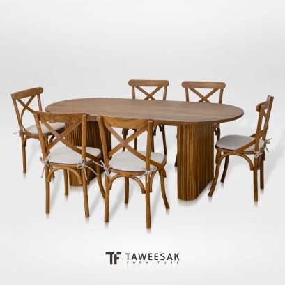 ชุดโต๊ะกินข้าวไม้สักมินิมอล DS135