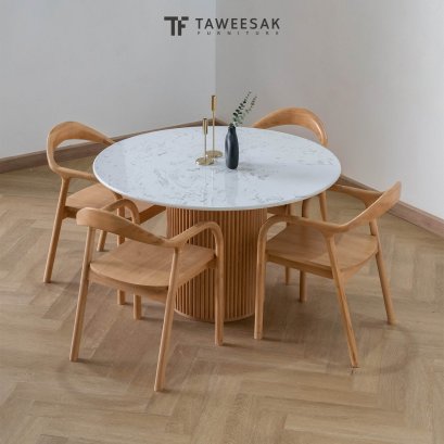 Colly ชุดโต๊ะอาหารไม้สักท็อปหินอ่อน
