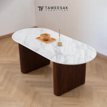 Mason โต๊ะอาหารไม้สักท็อปหินอ่อน