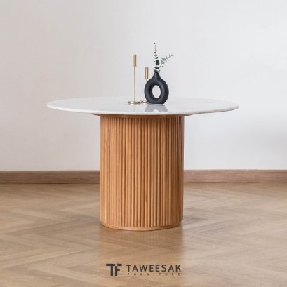 Colly โต๊ะอาหารกลมไม้สักท็อปหินอ่อน