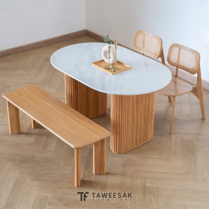 ชุดโต๊ะอาหารไม้สักท็อปหินอ่อนสังเคราะห์ DS274